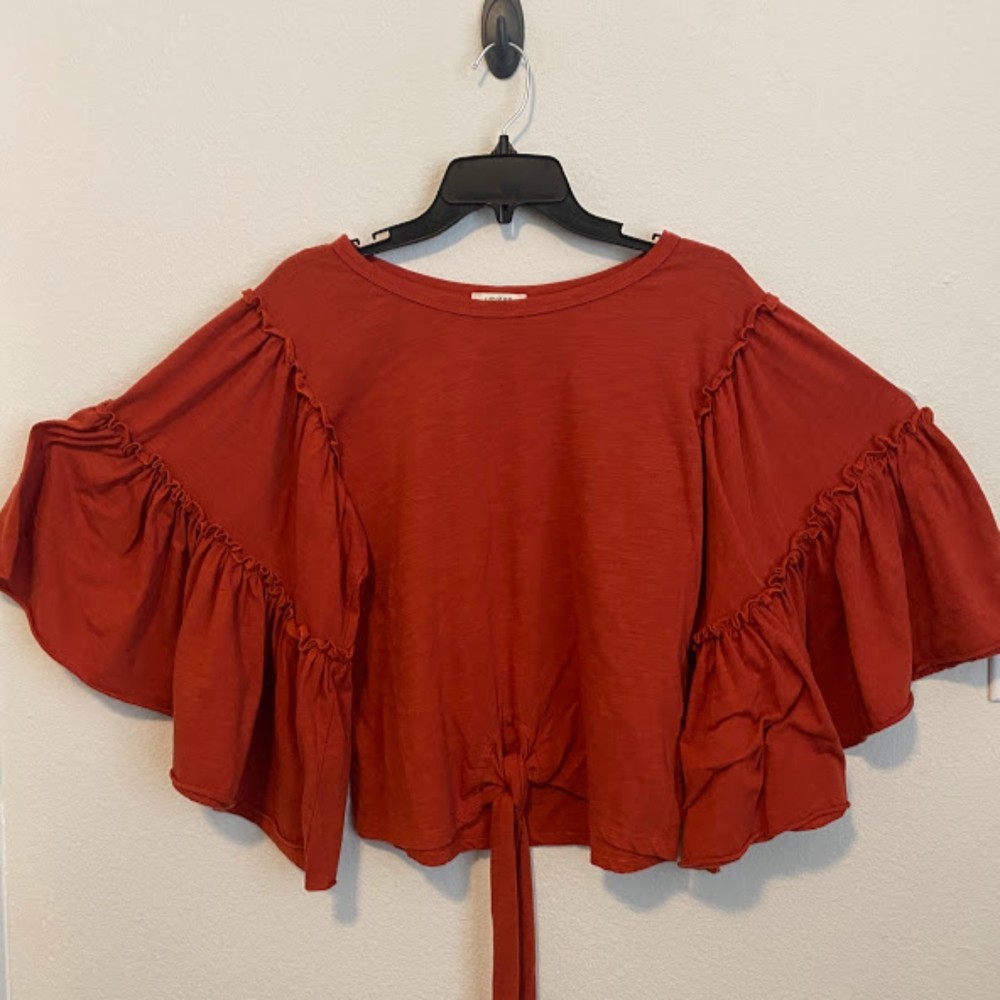 Umgee Women's Ruffled Short Sleeve Tie Top S